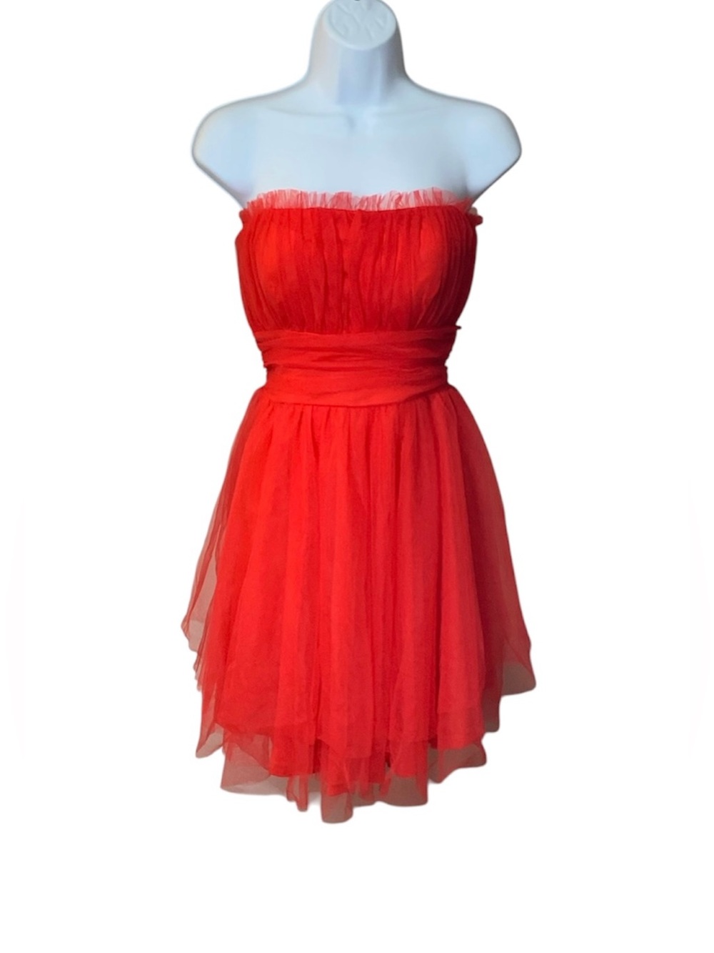 SelfieLeslie Red Strapless Mesh Mini Dress